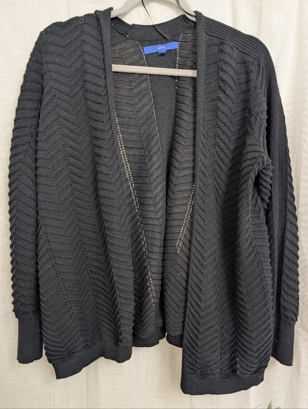 Apt. 9 XL Black Open Front Chevron Knit Cardigan Lightweight